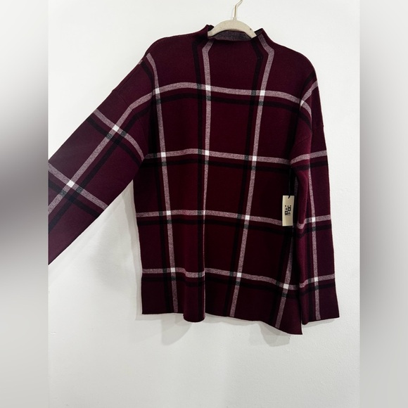 Max studio. Women's Burgundy Plaid Sweater - Picture 2 of 10